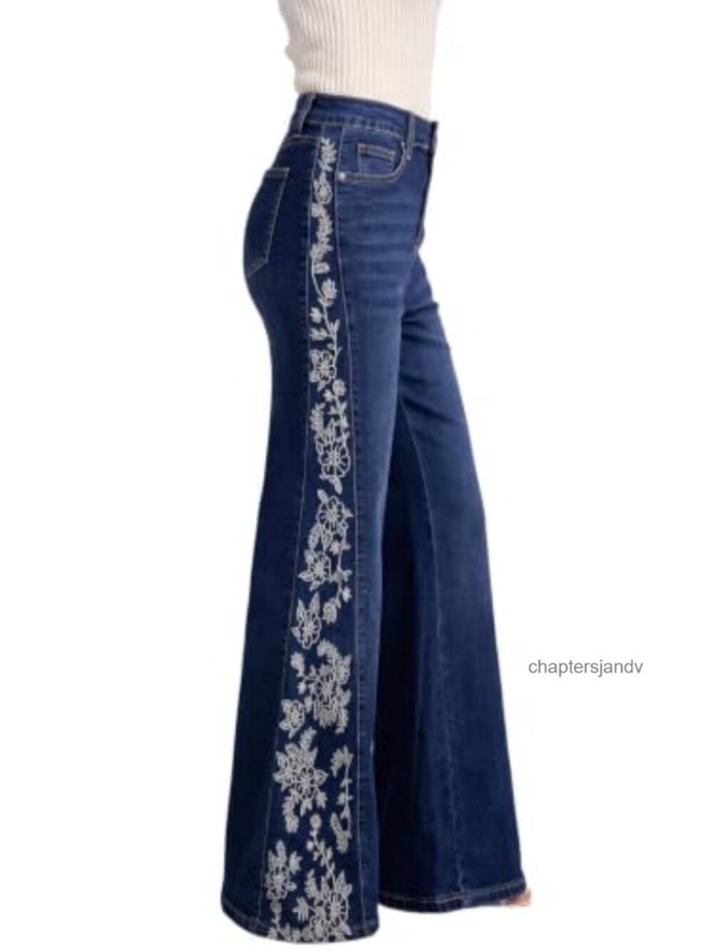Dokotoo High Waist Flare Jeans with Side Embroidery Stretch Denim